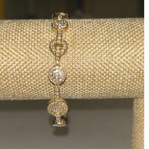 Gold Pavé Link Bracelet with Round CZ Discs